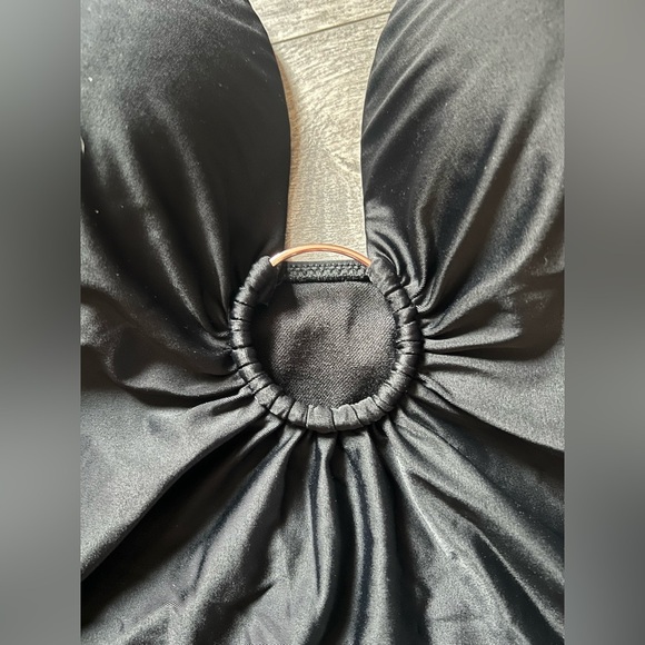 Bar III O Ring Molded Cup Black Solid Halter Tankini Bikini Top. Size S - Picture 3 of 6